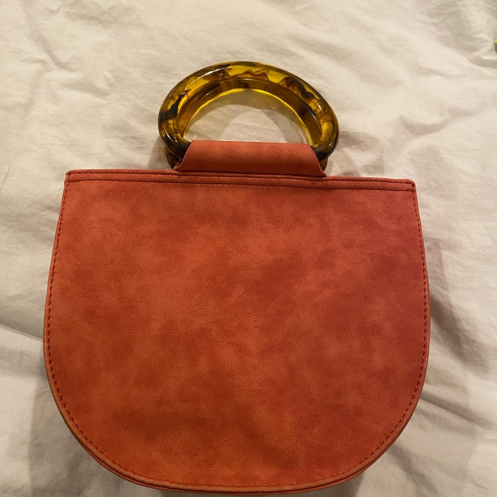 Retro inspired burnt organge Handbag with Tortoise Shell Handle